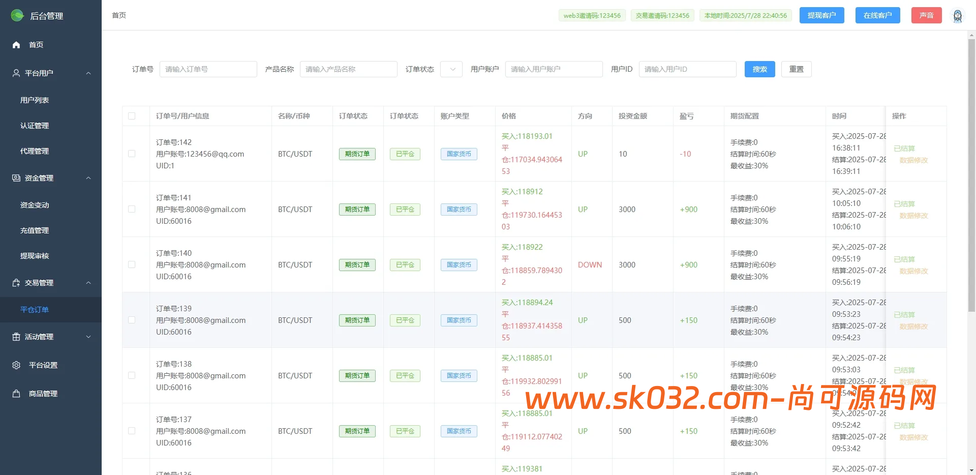 JAVA虚拟币微盘时间盘源码带消息通知修改平仓数据代理源码【多语言海外GMX微盘交易源码】插图9