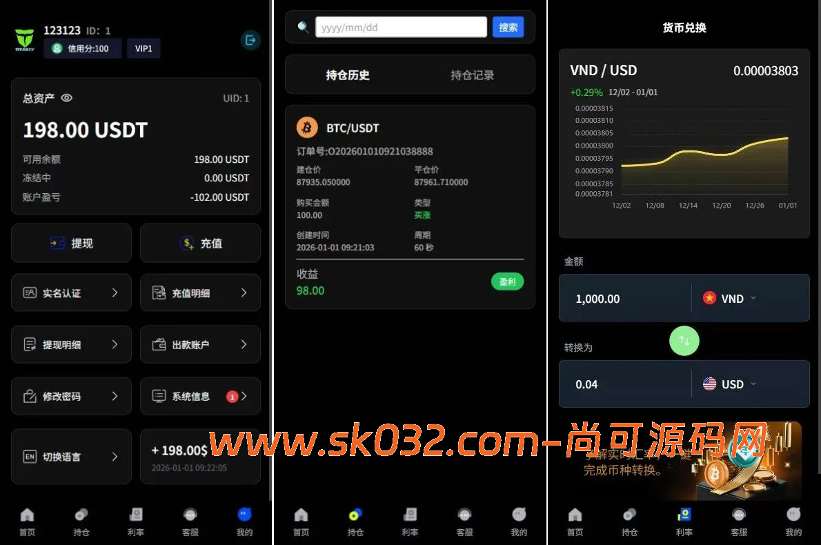 VUE海外虚拟币微盘秒合约微盘系统源码/秒合约交易/信用分/实名【多语言海外虚拟币微盘源码】插图2