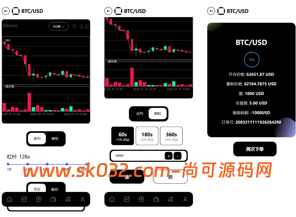 新版本多语言交易所源码/期权秒合约+杠杆合约+智能合约投资理财+NTF+贷款+输赢控制插图1