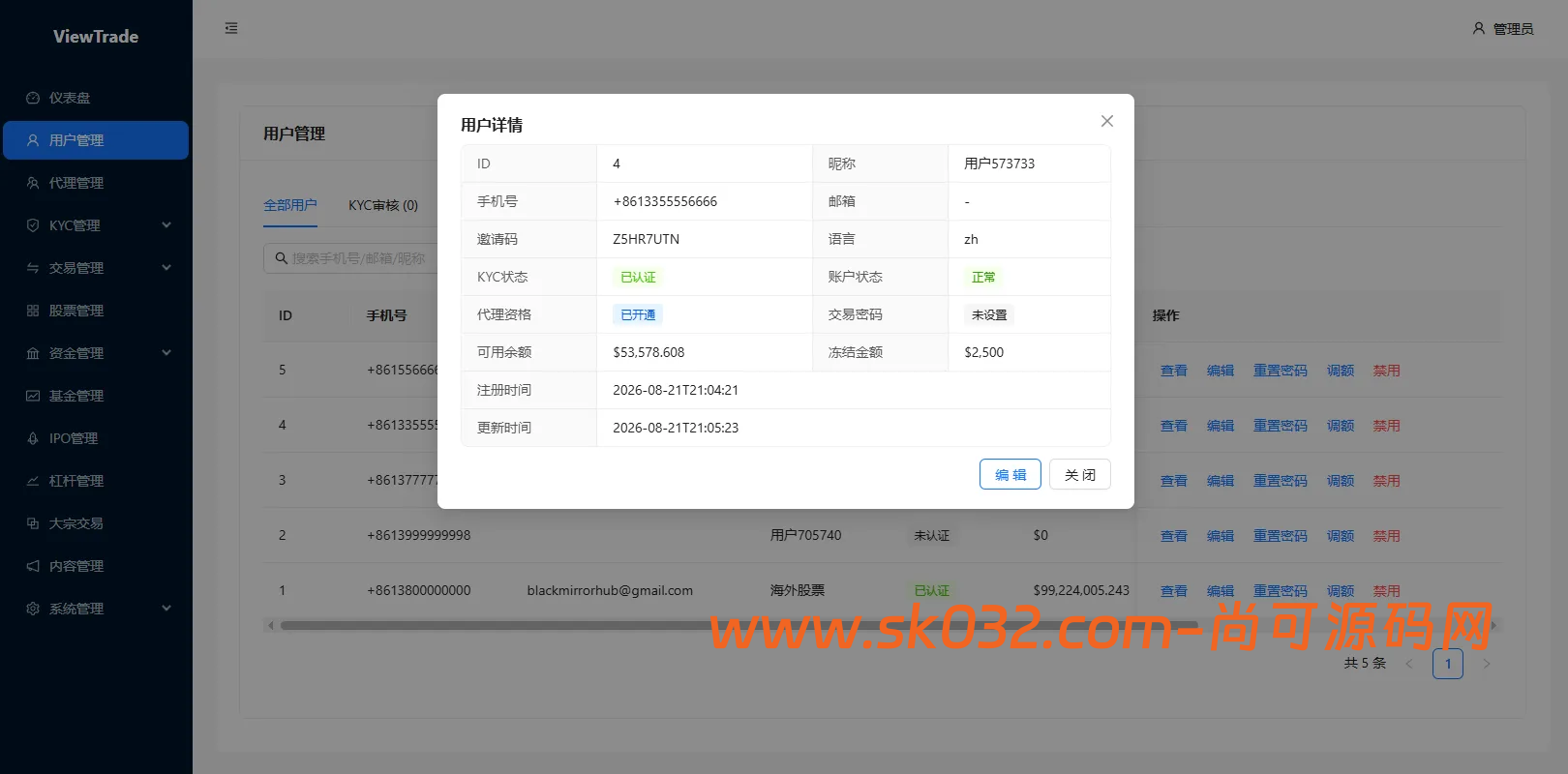 VUE+JAVA海外股票交易系统源码美股交易IPO大宗KYC分销插图7